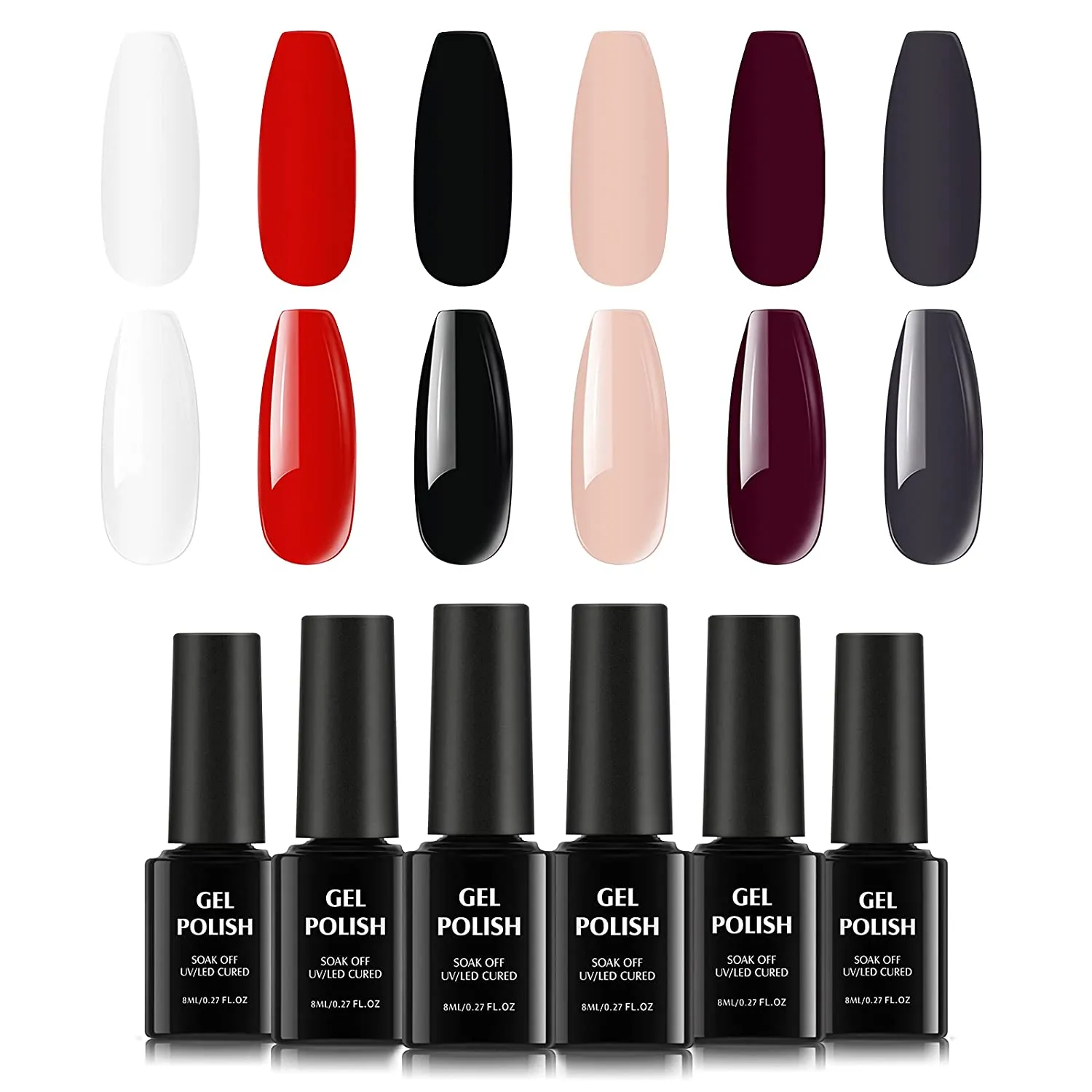 TOMICCA Dark Red Gel Nail Polish Set, Pink Red Silver Cherry Burgundy 6 Dark Colors, Soak Off UV LED, DIY at Home Starter Kit & Nail Art Salon Professional, Acrylic Nail Kit Gel Polish Non - Toxic - 6×8ml