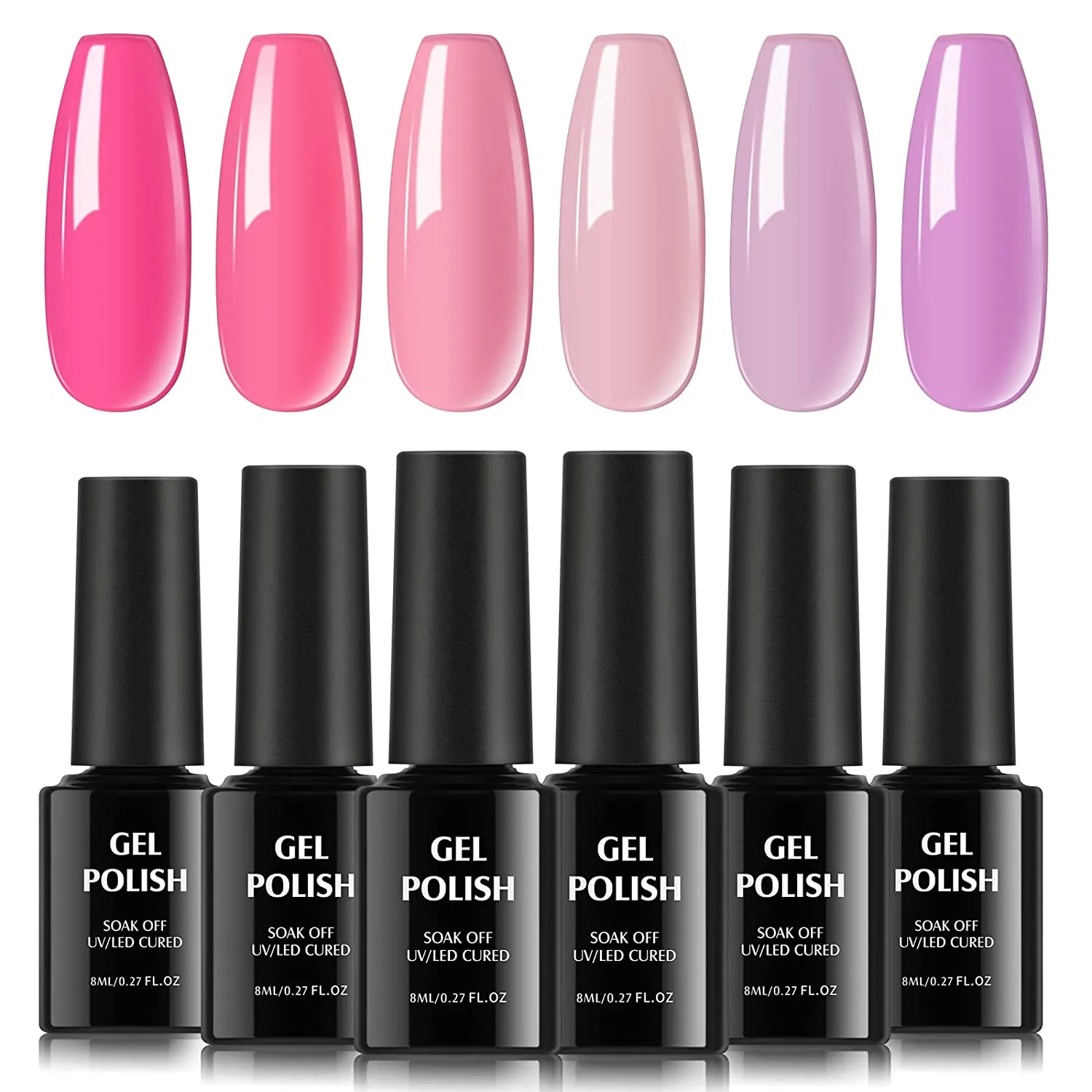 TOMICCA Dark Red Gel Nail Polish Set, Pink Red Silver Cherry Burgundy 6 Dark Colors, Soak Off UV LED, DIY at Home Starter Kit & Nail Art Salon Professional, Acrylic Nail Kit Gel Polish Non - Toxic - 6×8ml