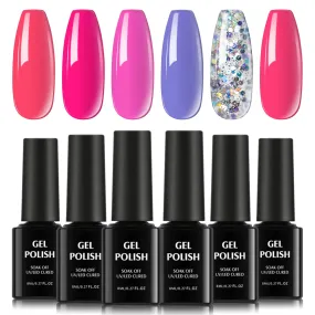TOMICCA Dark Red Gel Nail Polish Set, Pink Red Silver Cherry Burgundy 6 Dark Colors, Soak Off UV LED, DIY at Home Starter Kit & Nail Art Salon Professional, Acrylic Nail Kit Gel Polish Non - Toxic - 6×8ml
