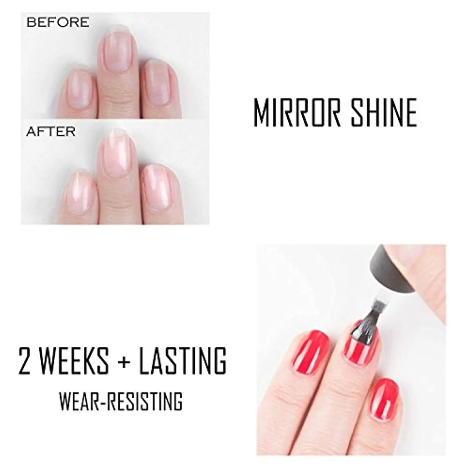 Vishine 15ml No Wipe Top Coat Base Coat Gel Nail Polish Soak off UV LED Drying Long Lasting Shiny Nail Varnish Set