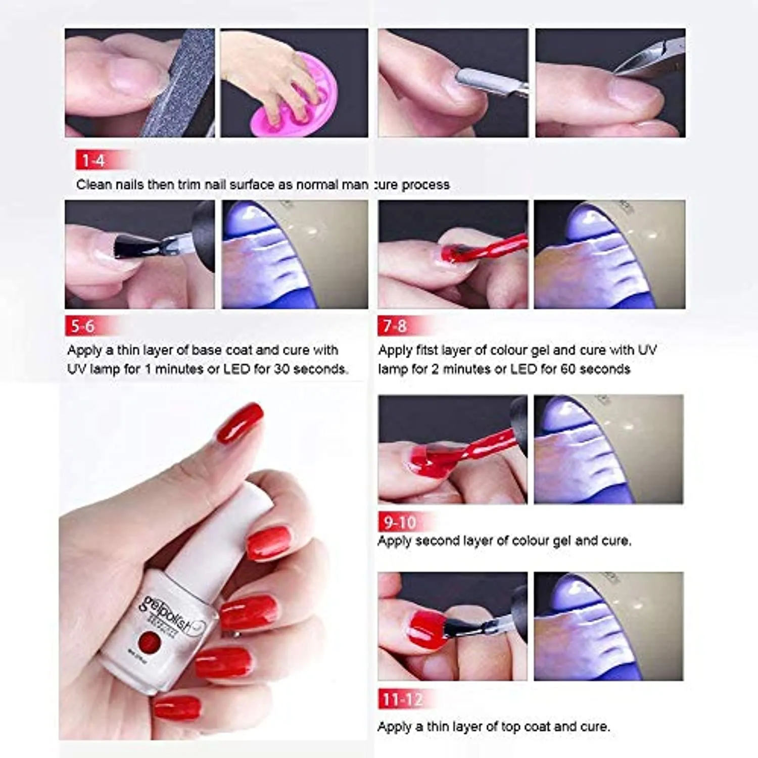 Vishine 15ml No Wipe Top Coat Base Coat Gel Nail Polish Soak off UV LED Drying Long Lasting Shiny Nail Varnish Set